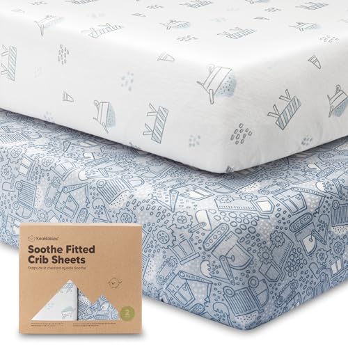 KeaBabies 2pk Organic Cotton Crib Sheets for Boys Girls 52x28, Excavation
