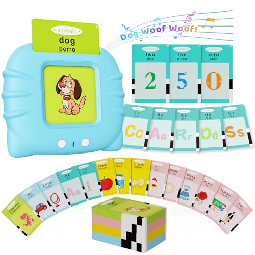 Aullsaty Toddler Toys Bilingual English and Spanish Talking Flash Cards for 1 2 3 4 5 6 Year Old Boys and Girls, Autism Senso