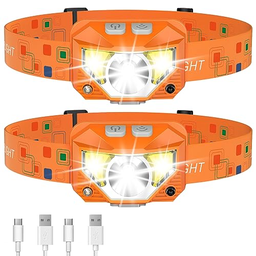 LHKNL Headlamp Flashlight, Lumen Bright Head Lamps LED Rechargeable-Orange