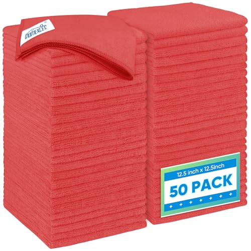 HOMEXCEL Red Microfiber Cleaning Cloth 50 Pack, 12.5 x 12.5 inch Microfiber Towels for Cars, Ultra Absorbent Car Washing Clot