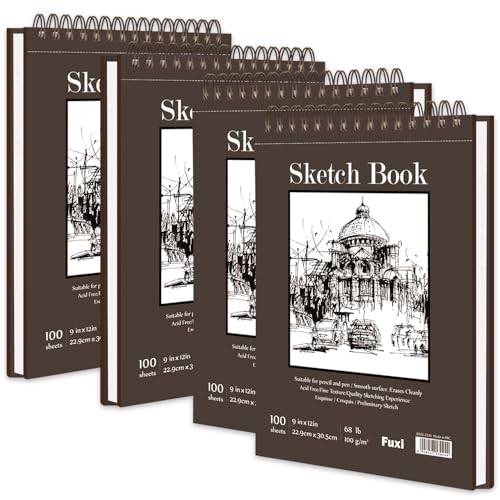 Fuxi 9" x 12" Sketch Book Set, Top Spiral Bound Sketchbook, 400 Sheets