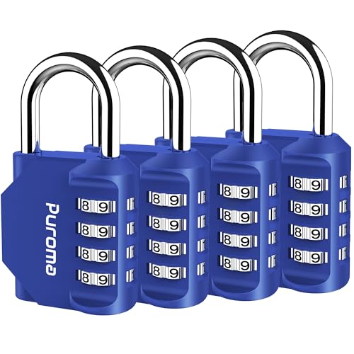 Puroma 4 Pack Combination Lock Locker 4 Digits Combo Padlock Gym Blue