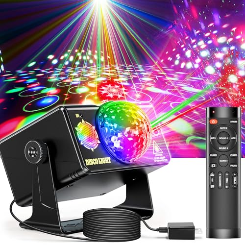 OIEZISRO Party Lights, DJ Disco Light Disco Ball Light Sound Activated Strobe Stage Lights for Parties Birthday Christmas Gif