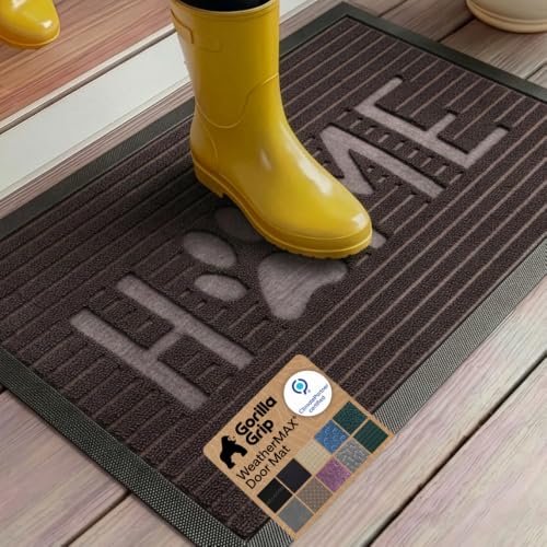 GORILLA GRIP WeatherMAX Door Mat, Indoor Outdoor, 35x23 Dark Brown Home Paw
