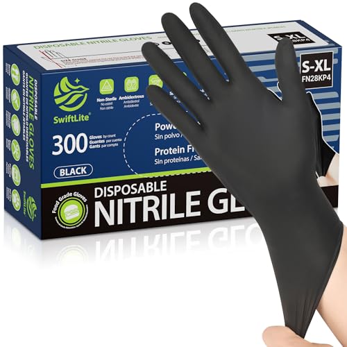 SWIFTLITE Black Nitrile Gloves Disposable Latex Free, Food Safe