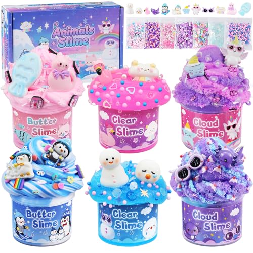 6-Pack Animal Slime Kit for Kids, Butter Cloud Squishy Birthday Gift Set