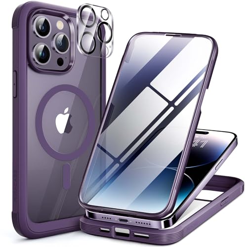 miracase Magnetic for iPhone 14 Pro Case 6.1 inch, (Compatible with MagSafe) Upgrade Full-Body Clear Phone Bumper Case with B