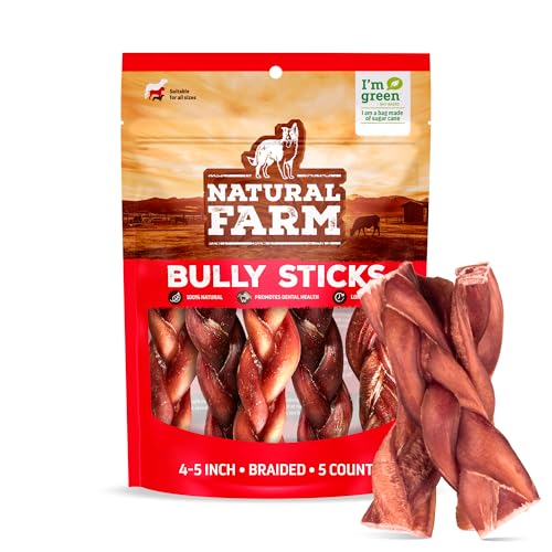 Natural Farm Braided Bully Sticks for Small Dogs, 4-5 Inch, 5 Count