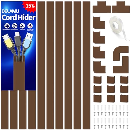 Wire Hider, 157in Delamu Cord Hider Wall, Paintable Wire Covers for Cords, TV Cable Hider Wall Kit, Cable Covers Raceway, Cab