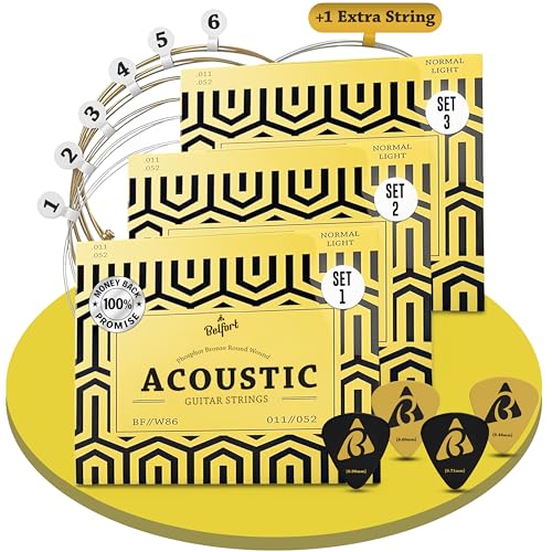 BELFORT Acoustic Guitar Strings – Phosphor Bronze, 3 Pack 6-String Set