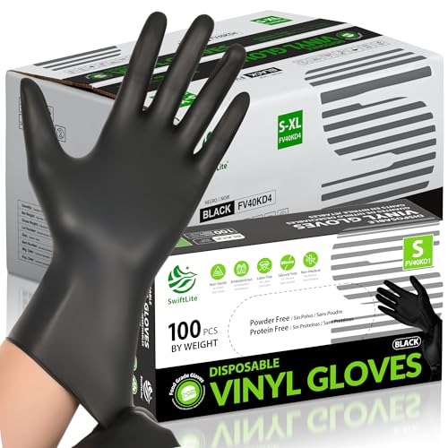 SWIFTLITE Black Vinyl Gloves, Food Grade Gloves Disposable Latex Free