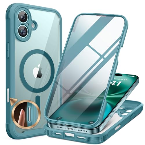 Miracase for iPhone 16 Case 6.1'', [Bubble Free] Full-Body Bumper Phone case with Built-in Full Glass Screen &Lens Protector,
