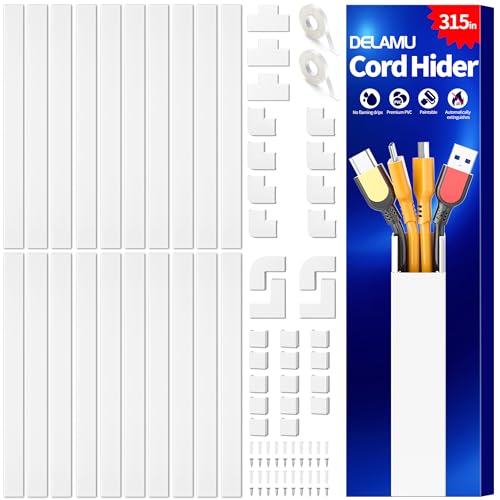 Delamu TV Cord Hider, 315in Wire Covers for 3-4 Cords on Wall, Large Cable Hider Cord Covers for Wires, Cable Management Wire