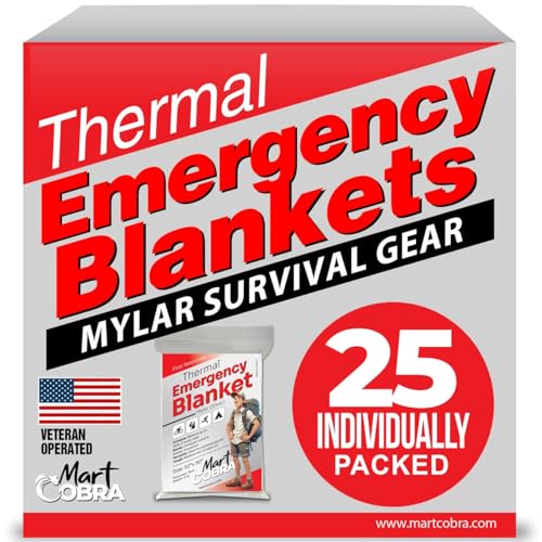 Emergency Blanket Mylar Thermal Space Survival Gear & Supplies 25-Pack Foil
