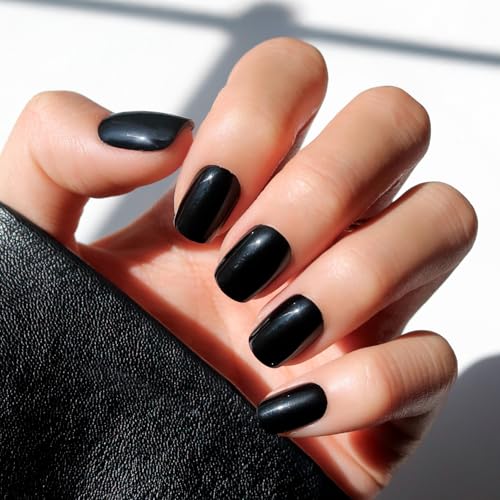 Glamnetic Halloween Press On Nails, Short Squoval Glossy, Jet Black