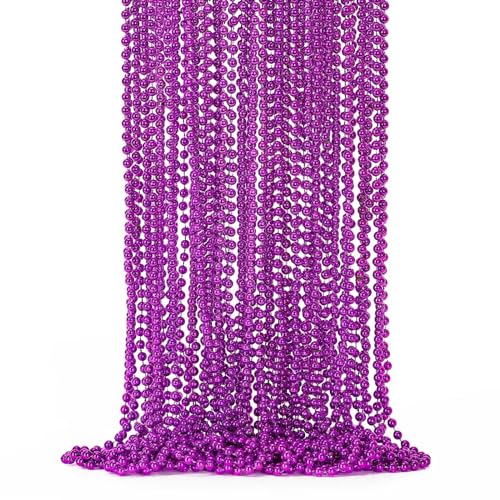 144PCS Mardi Gras Beads, Purple Bead Necklace Party Favors, 33" Beaded Necklace Costume Bulk, Festival Parade Throw Accessori