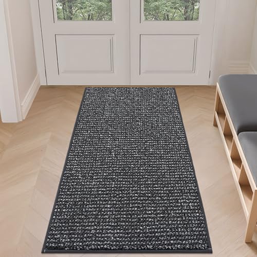 BEQHAUSE Dirt Trapper Door Mat 24"x60", Non-Slip Washable Doormat, Charcoal