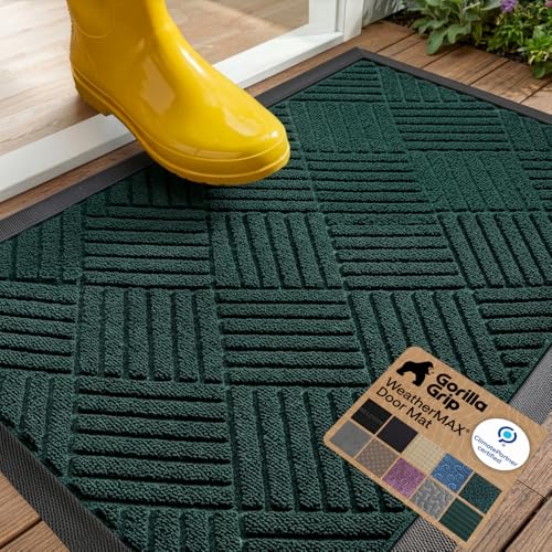 GORILLA GRIP WeatherMAX Door Mat, Indoor Outdoor Use, 29x17, Green Diamond