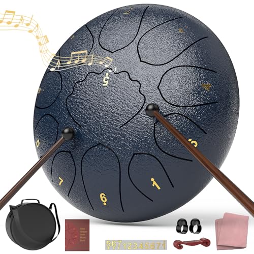 Rain Drum for Outside Garden, 8 Inches 11 Notes Steel Tongue Drum, Waterproof Meditation Rain Chime, Musical Instruments for 