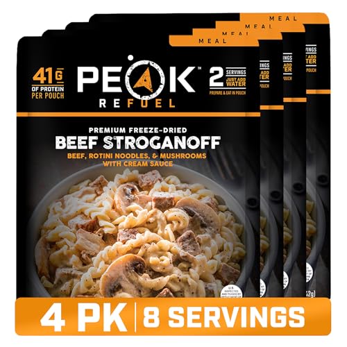 Peak Refuel Beef Stroganoff Freeze-Dried Camping Meals, 4-Pack, 8 Servings