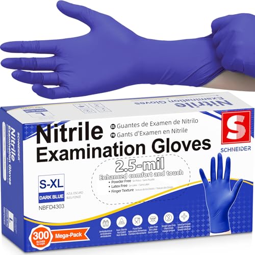 Schneider Medical Nitrile Exam Gloves, Powder & Latex Free, Darkblue 300 Ct