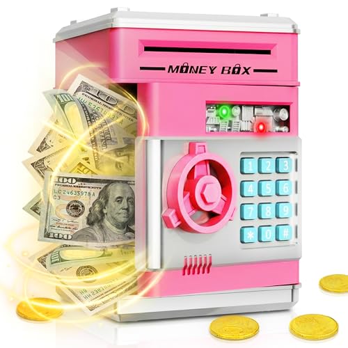 Refasy Piggy Bank Cash Coin Can ATM Bank Electronic Coin Money Bank for Kids Age 3-12, Money Savings Box Mini ATM Coin Bank T