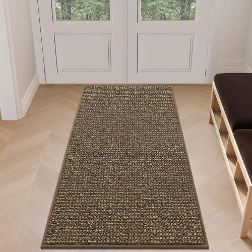 BEQHAUSE Dirt Trapper Door Mat 24" x 60", Non-Slip Washable Doormats, Brown
