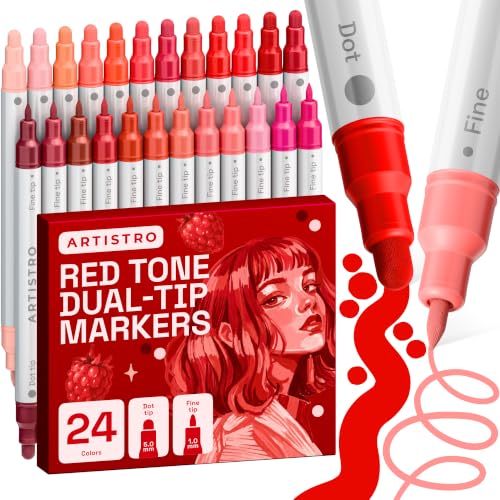 ARTISTRO 24 Red Tones Dual-Tip Acrylic Paint Marker Pens
