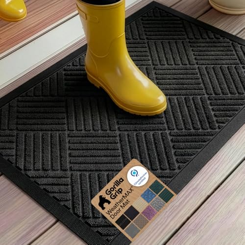 GORILLA GRIP WeatherMAX Door Mat, Indoor Outdoor Use, 35x23, Black Diamond