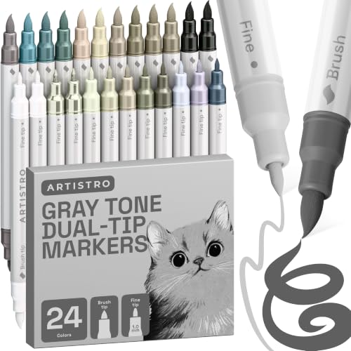 ARTISTRO 24 Gray Tones Dual-Tip Acrylic Paint Marker Pens for Drawing