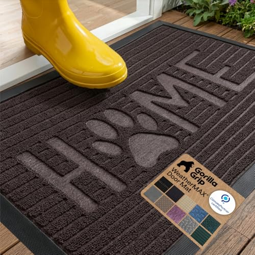 GORILLA GRIP WeatherMAX Door Mat, Indoor Outdoor, 29x17 Dark Brown Home Paw