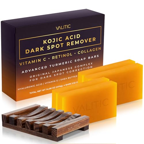 VALITIC Kojic Acid Dark Spot Remover Soap Bars Turmeric Bar Soaps 4 Pack