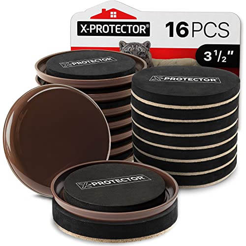 X-PROTECTOR Furniture Sliders for Hardwood Floors & Carpets - 16 PCS 3 1/2"