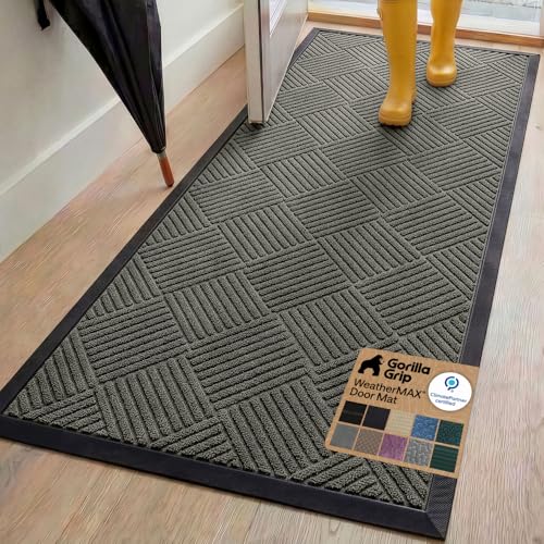 GORILLA GRIP WeatherMAX Door Mat, Indoor Outdoor Use, 72x24, Gray Diamond