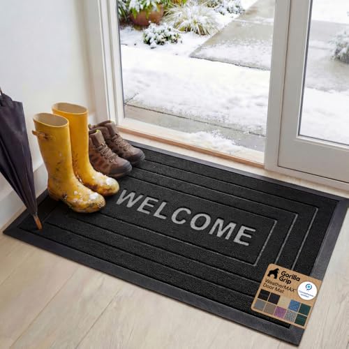 GORILLA GRIP WeatherMAX Door Mat, Indoor Outdoor Use, 47x35, Black Welcome