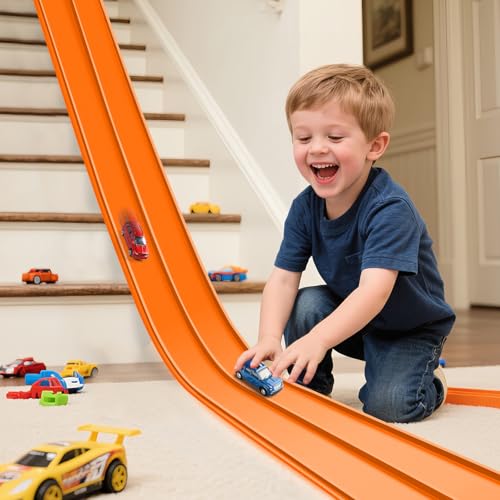 Upgrade Flexible Race Track for Hot Wheels Cars Flex Tracks for Kids 3+, 15Ft Race Car Track Compatible with Hot Wheels, Matc