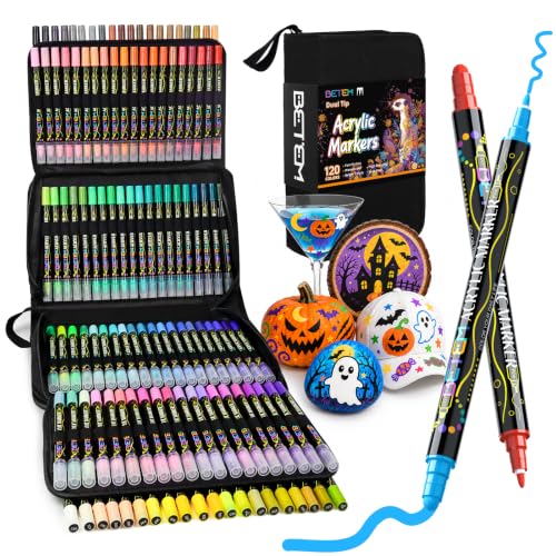 Betem 120 Colors Dual Tip Acrylic Paint Markers, Fabric Decorating Kits