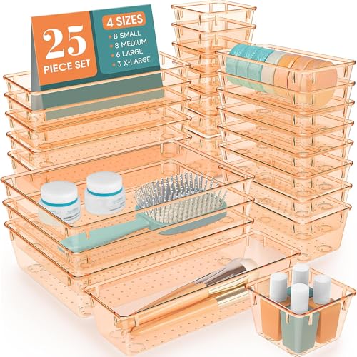 25 PCS Plastic Drawer Organizer Set, Makeup Organizers and Storage Bins