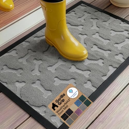 GORILLA GRIP WeatherMAX Door Mat, Indoor Outdoor, 35x23, Light Gray Bones