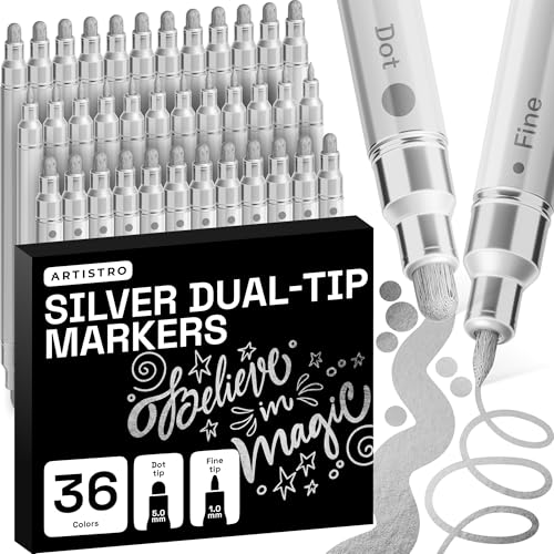 ARTISTRO 36 Silver Dual-Tip Acrylic Paint Marker Pens