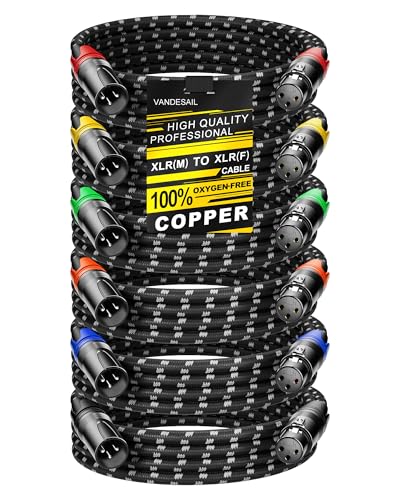 VANDESAIL XLR Cables 6ft 6 Packs,Microphone Cable Nylon Braided Color Coded