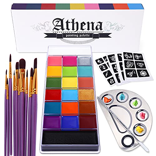 UCANBE Athena Face Body Paint Oil Makeup Set, 20 Colors FX Halloween Party Painting with Stainless Steel Mixing Palette and S