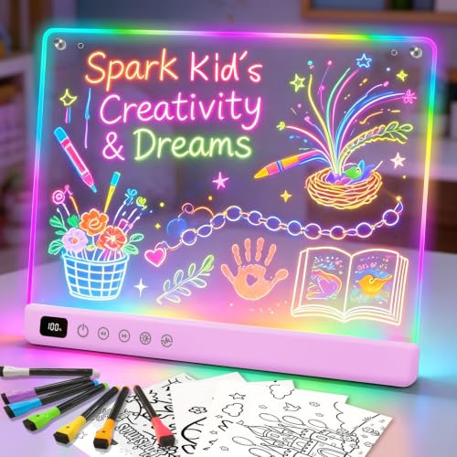 Lumiboard Led Drawing Board with 13 Light Effects, 16" Rechargeable Glow Doodle LED Note Board with Colors, Neon Light Up Dra