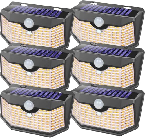 HMCITY 120 LED Solar Lights Outdoor Motion Sensor, 6 Pack, Black Warm
