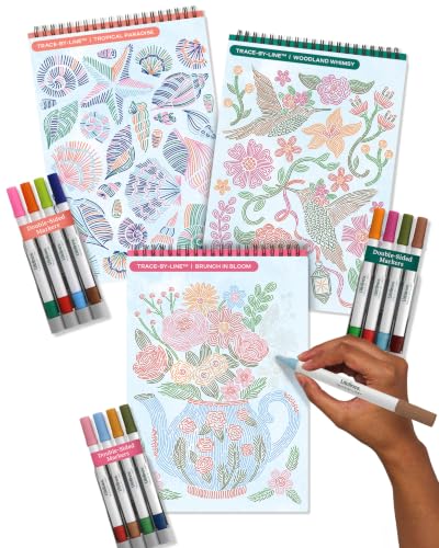 Lifelines FlowArt Activity Pads 3-Pack, Trace-by-Line Guided Coloring Books