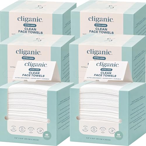 Cliganic Face Towels XL, Disposable Makeup Remover, Soft Dry Wipes, 300 ct