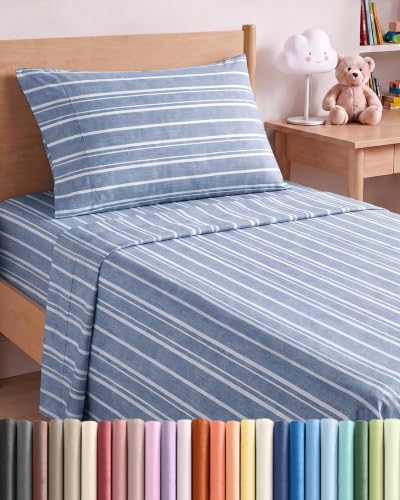 Twin XL Size 3 Piece Sheet Set - Breathable & Cooling Sheets - Blue Stripes
