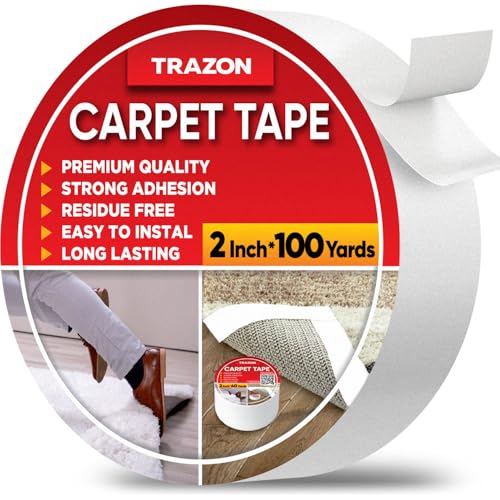 Carpet Tape Double Sided - Rug Tape Grippers for Hardwood Floors and Area Rugs - Carpet Binding Tape Strong Adhesive and Remo