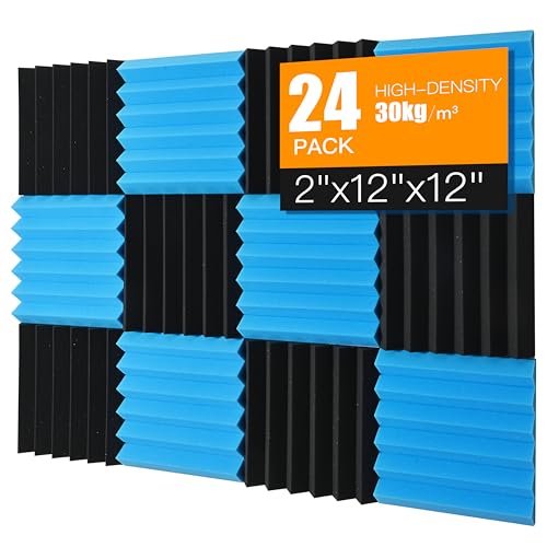 Sound Proof Foam Panels for Wall 24 Pack Acoustic Panels Sound Absorbing 2" X 12" X 12" Fire-Proofed Soundproofing Foam High 