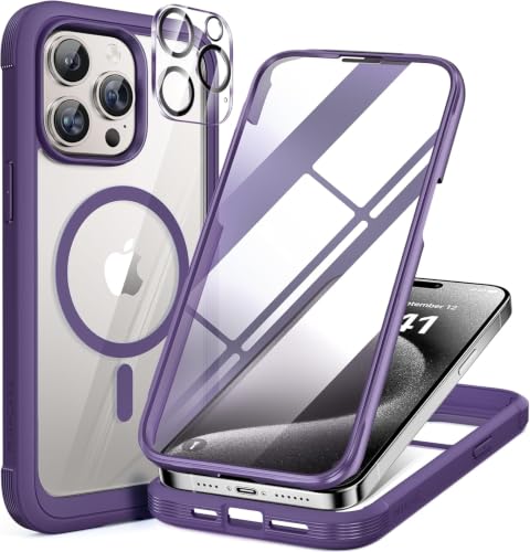 Miracase Magnetic for iPhone 12 Pro Max Case [Compatible with MagSafe] Full-Body Phone case with Built-in Glass Screen Protec